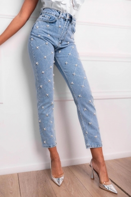 Denim pants with pearls