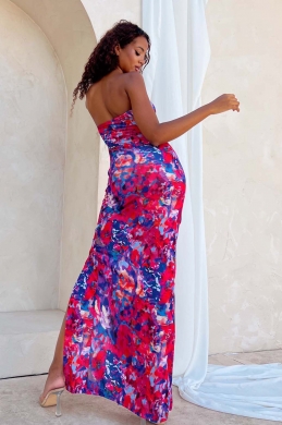 Strapless maxi dress with cut outs