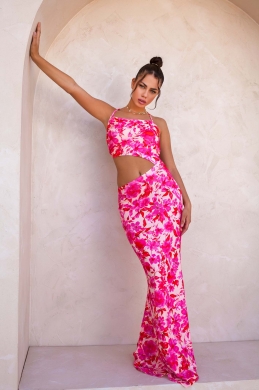 Floral maxi dress with one shoulder 