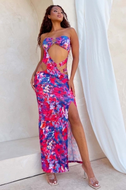 Strapless maxi dress with cut outs