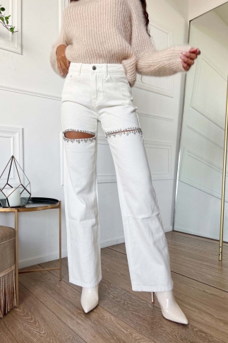 High-waisted jeans with strass